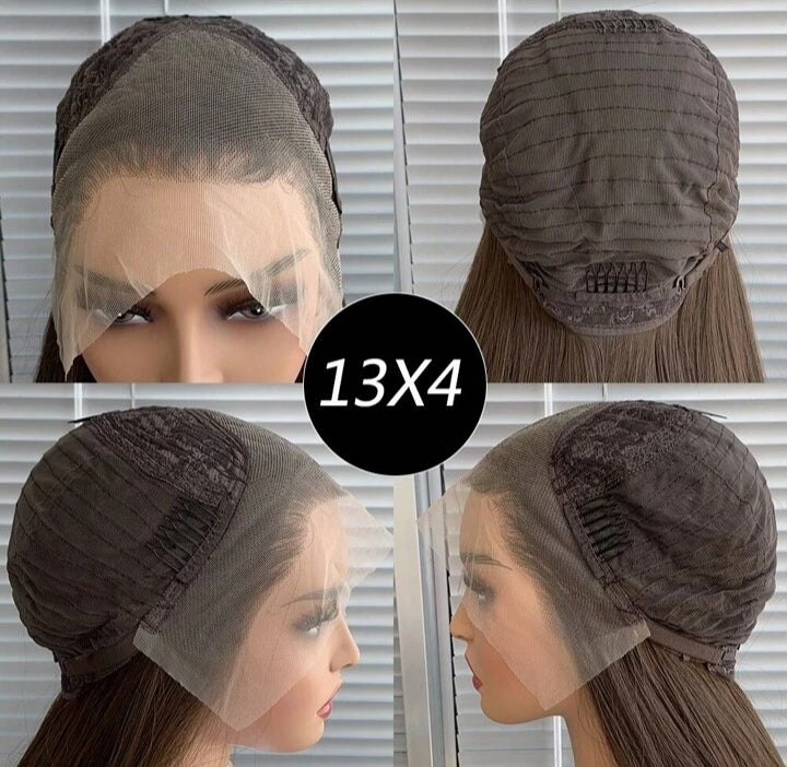 Natural Black Curtain Bangs Human blend Lace Front Wig